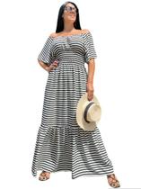 Plus Size vestido longo listrado