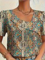 Plus SizeTemperament Blusa Casual Solta Mulher Camisa Elegante Blusa de Manga Curta Dia da Semana