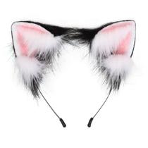 Plush Cat Ears Headdress Lolita Headwear for Girls Anime Cosplay Hair Hoop - Pó preto