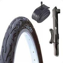 Pneu Bicicleta Kenda Flame Balão Aro 26 x 2.125 Liso Fogo Camara Bico grosso Bombinha de ar portatil