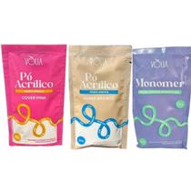 Pó Acrílico Vólia Super Branco + Cover Pink + Monomer 30ml