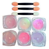 Pó Asa De Borboleta Colorido C/6 E Pincel Para Nail Art