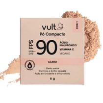 Pó Compacto Facial Claro Cor 1 Efeito Matte FPS 90 Ácido Hialurônico Vitamina C 6g Vult
