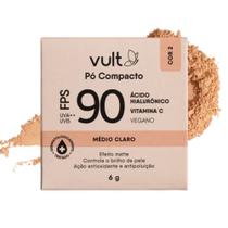 Pó Compacto Facial Médio Claro Cor 2 Matte FPS 90 Ácido Hialurônico Vitamina C 6g Vult