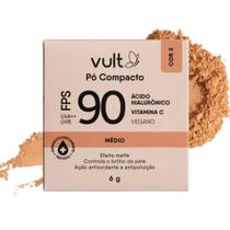 Pó Compacto Facial Médio Cor 3 Efeito Matte FPS 90 Ácido Hialurônico Vitamina C 6g Vult