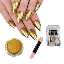 Pó Cromado Metalizado Holográfico Manicure Unha Gel Dourado