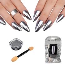 Pó Cromado Metalizado Holográfico Manicure Unha Gel Prateado
