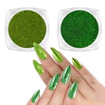 Pó de unhas Allstarry Green Chrome 2 cores com acessórios