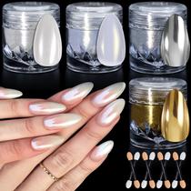 Pó para Unhas GJNL Conjunto Espelho Pérola Branca Ouro Prata Pó para Unhas GJNL Conjunto Espelho Pérola Branca Ouro Prata