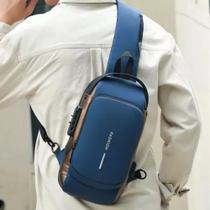 Pochete de Ombro Transversal Usb Azul com Cobre