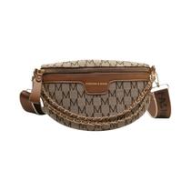 Pochete Feminina Elegante Com Estampa De Letras, Alça Larga, Bolsa De Cintura Crossbody, Corrente Da