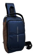 Pochete Mochila Shoulder Bag Ombro Transversal Impermeável Azul com Marrom