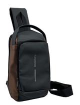 Pochete Mochila Shoulder Bag Ombro Transversal Impermeável Preto com Marrom