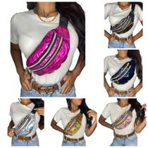 Pochete Preta Bolsa Holográfica Metalizada Neon Feminina Festas Passeios