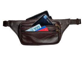 Pochete Slim Para Cintura De Couro 4 Bolsos Leve Fina