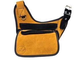 Pochete Tiracolo em Couro Castor Claro com Preto Pochete Tiracolo em Couro Castor Claro com Preto