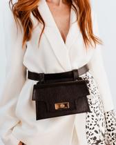 Pochete transversal feminina de couro preta pequena Malu