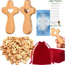 Pocket Cross Bucherry Olive Wood Caring Jesus 6 cm com bolsa, 50 unidades