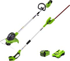 Podador de cerca viva telescópico sem fio e aparador de grama Greenworks 40V Podador de cerca viva telescópico sem fio e aparador de grama Greenworks 40V