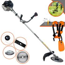 Podador de Grama À Gasolina Anmax CG430-B 43cc 1,7HP 12.000rpm Motor 2T Roçadeira Multifuncional Completa Com Carretel de Nylon + Faca 2 Pontas + Faca Circular 40 Dentes + Escova de Aço 38 Cerdas
