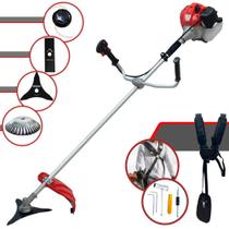 Podador de Grama À Gasolina Anmax CG430P 43cc 9.000rpm 2HP de Potência Roçadeira Profissional Completa Com Carretel de Nylon + Faca 2 Pontas + Faca 3 Pontas + Escova de Aço Circular