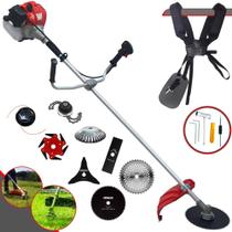 Podador de Grama À Gasolina Anmax CG430P TB 43cc 2HP Roçadeira de Alta Performance Com Faca 2 Pontas, Faca 3 Pontas, Faca 6 Pontas, Faca 40 Dentes, Faca 80 Dentes, Trimmer, Escova de Aço e Carretel