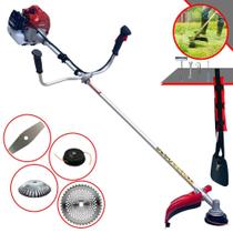 Podador de Grama À Gasolina Kawashima BCJ431-L 43cc 1,7HP 10.000rpm Motor 2T Roçadeira Multifuncional Completa Com Carretel de Nylon + Faca 2 Pontas + Faca Circular 40 Dentes + Escova de Aço 38 Cerdas