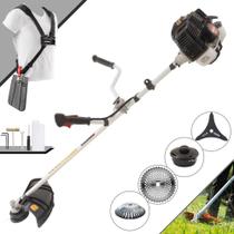 Podador de Grama À Gasolina Kawashima KW43-LE 43cc 1,7HP 10.000rpm Motor 2T Roçadeira Multifuncional Completa Com Carretel de Nylon + Faca 3 Pontas + Faca Circular 40 Dentes + Escova de Aço 38 Cerdas