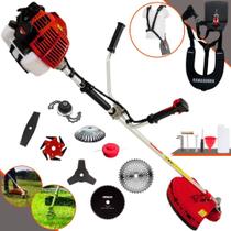Podador de Grama À Gasolina Kawashima KW43L 43cc 1,7HP Roçadeira de Alta Performance Com Faca 2 Pontas, Faca 3 Pontas, Faca 6 Pontas, Faca 40 Dentes, Faca 80 Dentes, Trimmer, Escova de Aço e Carretel