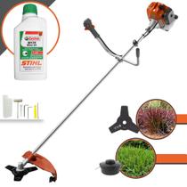 Podador de Grama Á Gasolina Tekna RL520ACN-TK 52cc 2HP 9000rpm Com Carretel Fio Nylon e Faca 3 Pontas + ÓLEO CASTROL STIHL Lubrificante 2 Tempos