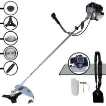 Podador de Grama À Gasolina Toyama TBC43H 43cc 1,7HP 12000rpm Robusta e de Alta Performance Roçadeira Com Sistema Antivibração Para Todos os Tipo de Cortes Com Carretel Nylon + 3 Facas + Escova de Aço