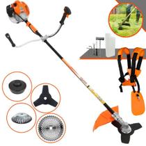 Podador de Grama À Gasolina Vulcan VR520-H 52cc 2,5HP 10.000rpm Motor 2T Roçadeira Multifuncional Completa Com Carretel Nylon + Faca 3 Pontas + Faca Circular 40 Dentes Vídea + Escova de Aço 38 Cerdas