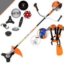 Podador de Grama À Gasolina Vulcan VR520H 52cc 2,5HP Roçadeira de Alta Performance Com Faca 2 Pontas, Faca 3 Pontas, Faca 6 Pontas, Faca 40 Dentes, Faca 80 Dentes, Trimmer, Escova de Aço e Carretel