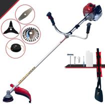 Podador de Grama Kawashima BCJ521-L À Gasolina Motor 2 Tempos 52cc 2,5HP 10.000rpm Roçadeira Profissional Completa 4 Em 1 Com Carretel Nylon + Lâmina Facão + Lâmina 3 Pontas + Escova de Aço 24 Cerdas
