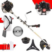 Podador de Grama Kawashima KW52LE À Gasolina 52cc 2,5HP de Potência 10.000rpm Roçadeira Multifunções Completo Para Todos os Tipos de Trabalho Com Lâmina 3 Pontas + Lâmina 40 Dentes + Carretel de Nylon