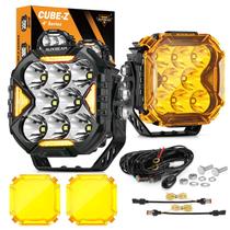 Pods de LED Auxbeam Cube-Z Série 4 com capas âmbar de 112 W Pods de LED Auxbeam Cube-Z Série 4 com capas âmbar de 112 W