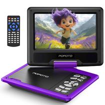 POFOTO DVD Player Portátil de 9,5" para Crianças e Carro com Tela Giratória de 7,5", 4-6 Horas de Funcionamento, DVD Player para Carro com Caixas de Som Duplas, Controle Remoto, Suporte a TV Sync, USB/SD/AV Livre de Região - Roxo