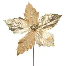 Poinsetia Natalina Com Glitter Ouro 30cm Com 1Un 1014307 - Cromus