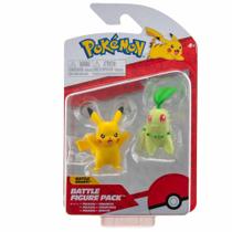 Pokémon - 2 Figuras de Batalha Pikachu e Chikorita - Sunny