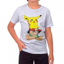 Pokémon Ash Pikachu Camisa Branca