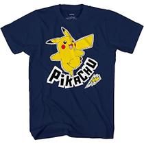 Pokemon Boys Pikachu Game Shirt - Gotta Catch Em All - Ash Pikachu Charizard Pokeball Camiseta Oficial (Navy Pikachu, X-Large)