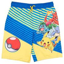 Pokemon Charmander Ivysaur Pikachu Wartortle Big Boys Swim Trunks 10-12 Amarelo/Azul