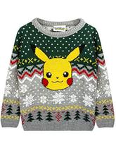Pokémon Christmas Jumper Pikachu Malha suéter festivo para crianças meninos meninas 13-14 anos cinza - Pokemon
