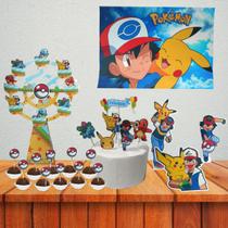 Pokemon kit só um bolinho festa em casa com banner, topo de bolo, display de mesa e topper docinho aniversário - DBM Kids