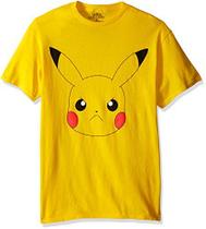 Pokémon Masculino Pikachu Cara Grande Camiseta de Manga Curta, Amarelo, X-Grande