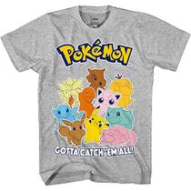 Pokemon Mens Pikachu Game Shirt - Gotta Catch Em All - Ash Pikachu Charizard Pokeball Camiseta Oficial (Heather Grey, Medium)