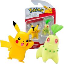Pokémon Mini Bonecos Pikachu e Chikorita - Figuras de Batalha - Sunny 2675