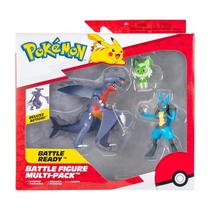 Pokemon - Multipack 3 Bonecos Campeas Garchomp , Sprigatito, Lucario - Sunny