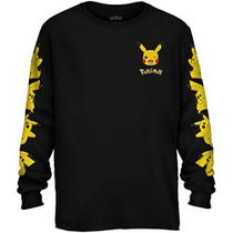 Pokemon Pikachu Little Boys Long Sleeve T Shirt, 7, Preto
