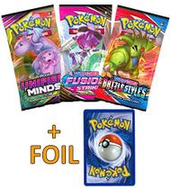 Pokémon TCG: 3 pacotes de reforço e 1 metalizado aleatório Inclui 3 pacotes de blisters de cards aleatórios e 1 card promocional de holofólio embalado individualmente